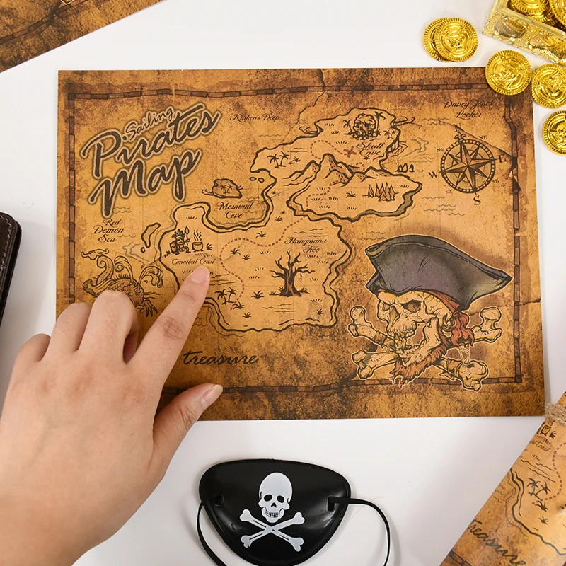 Pirate Adventure Treasure Map Kids Pirate Theme Birthday Party Supplies Gift Toys Halloween Decor Vintage Kraft Paper Hunt Maps