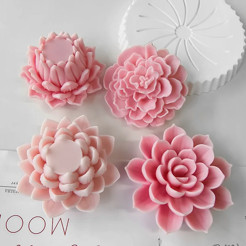 

Rose Pillar Handmade Soap Plaster Ornament Mould Candle Making Supplies DIY Flower Series Lotus Aroma Candle Silicone Mold