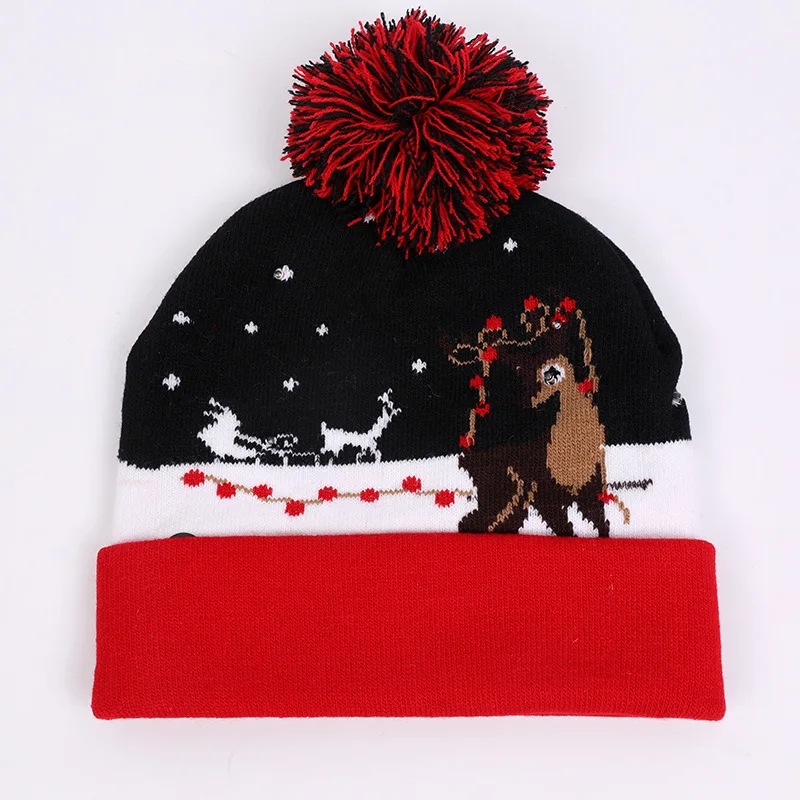 New Style! LED Christmas Hat Beanie Light Up Illuminate Warm Hat 48 Patterns New Year Snowman Sweater Hat Christmas Decorations