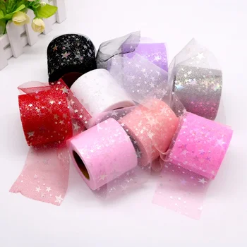 25ヤード6センチメートルグリッタースターチュールロールソフト玉虫色メッシュ生地diy手作りクラフトチュチュウェディング誕生日パーティーデコ用品