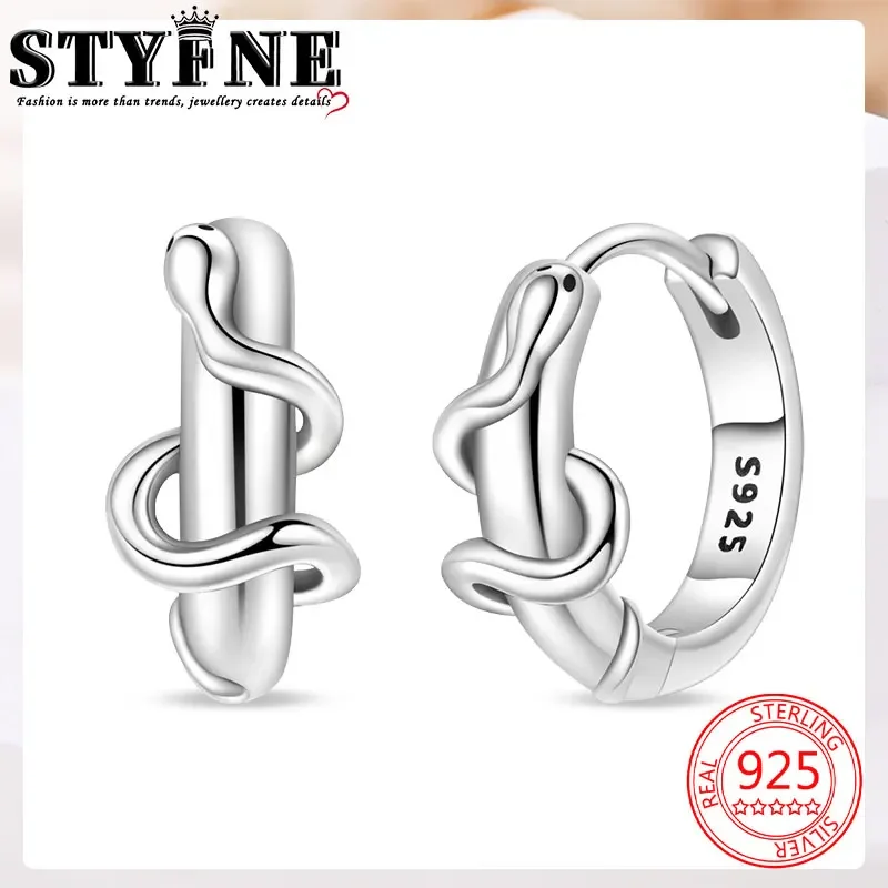 Animals Pets 925 Sterling Silver Spirit Snake Around Earrings Hoops Earrings Closet Pavé Women's Elegant Jewelry Accessories