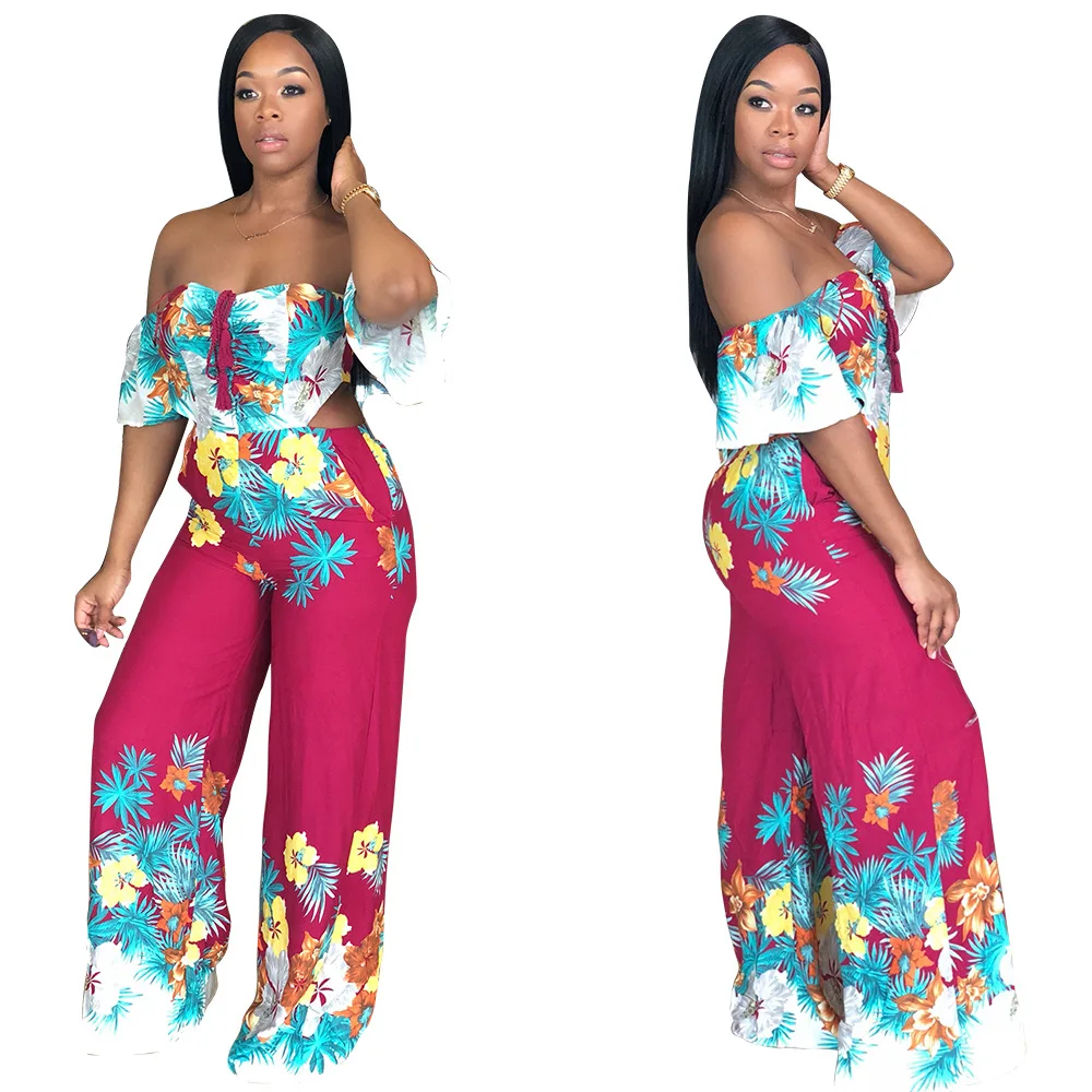 Plus size Sexy Wide Leg Jumpsuits Print Open Back Wrap High Waist Jumpsuits Casual Party Vacation Loose Jumpsuits