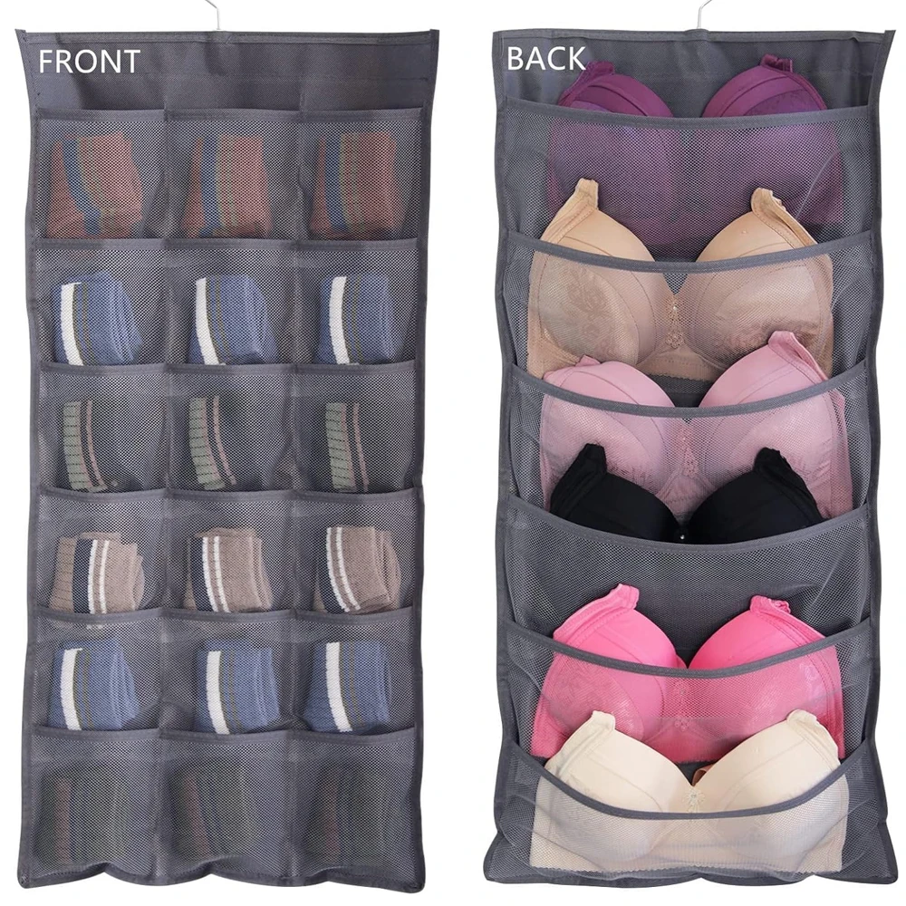 

1PC Dual Sided Bra and Underwear Hanging Storage Organizer Mesh Pockets Wall Shelf Wardrobe Storage Bags Space Saver Bag for Bra