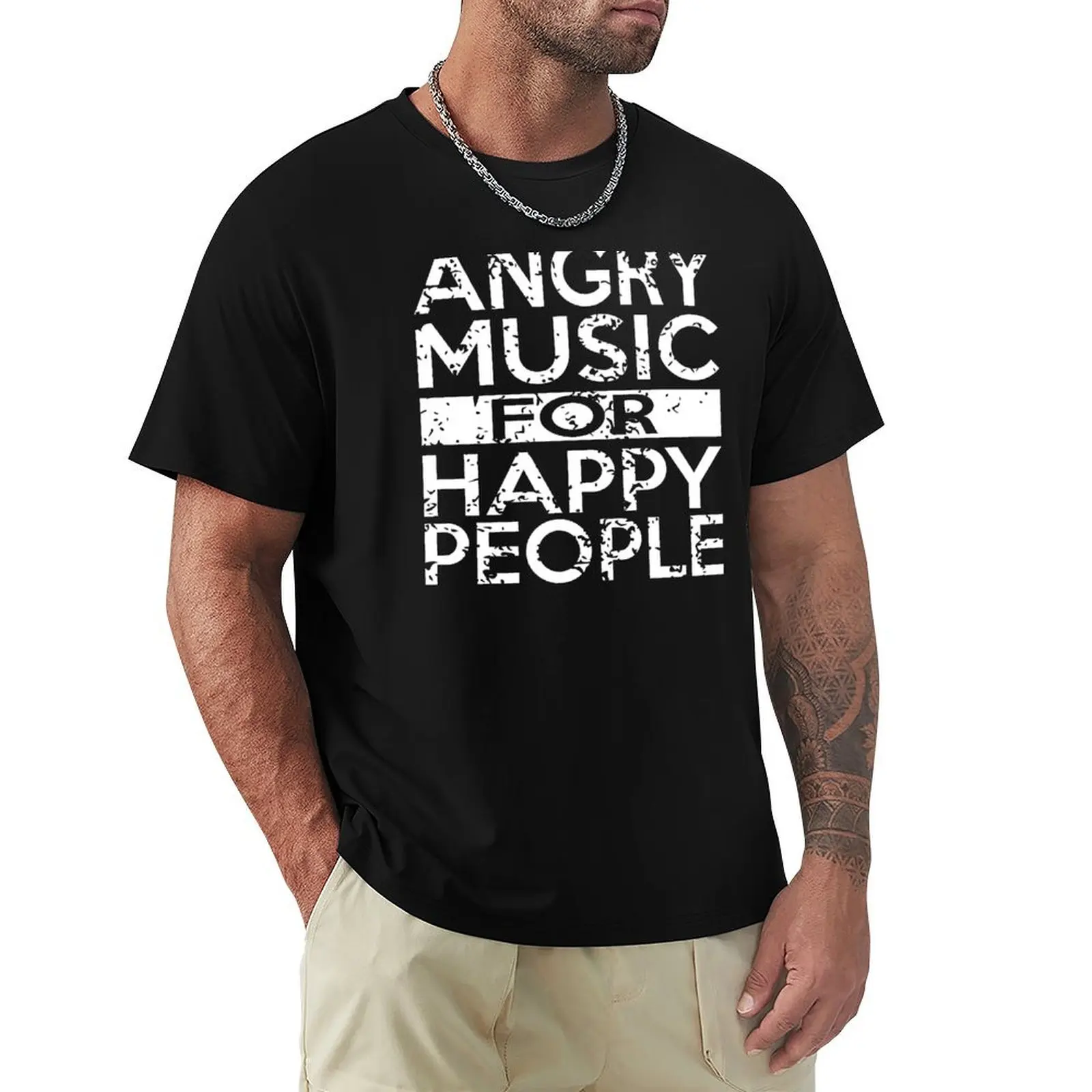

Angry Music For Happy People Heavy Metal Hard Rock T-Shirt Summer Holiday Casual Tee