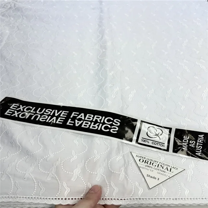 

5 Yards Nigerian 100% Cotton Polish Satin Embroidery Fabric High Quality Swiss Voile Lace Material For Men Dubai Style 24L391702