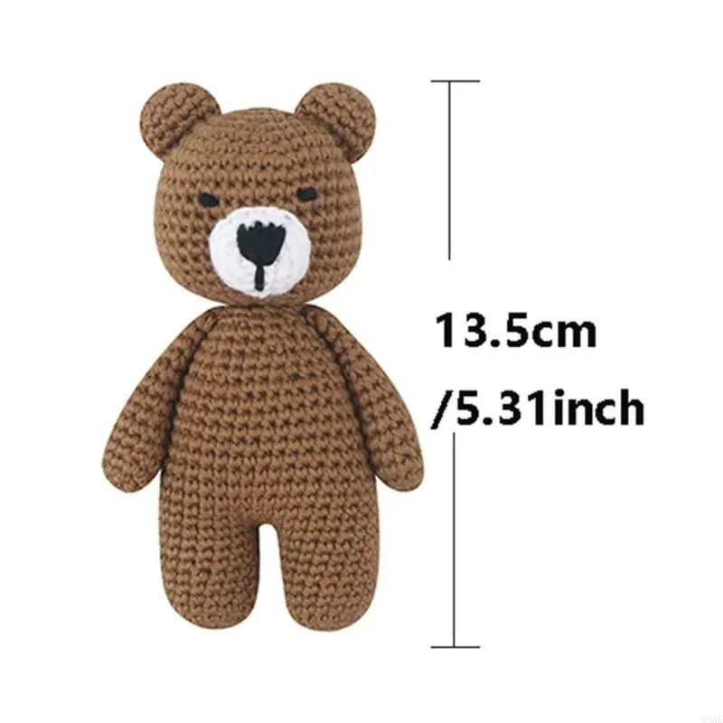 95AE Baby Crochet Bear Doll Stuffed Animal Sleeping Brown Bear Hand-Knit Toy Newborn Sleep Aid Gift Photography Prop