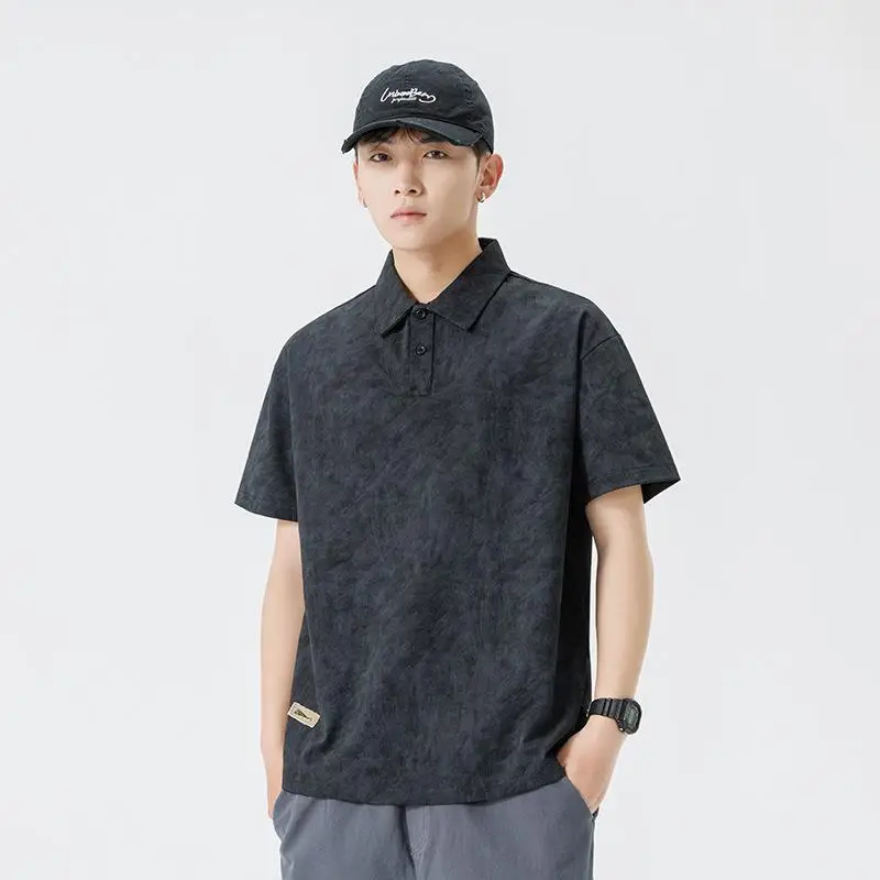 

Loose Fit Tie Dye Short Sleeve Shirt Men's Summer New Style Heavyweight Collared T-Shirt Male Casual Fashion Top