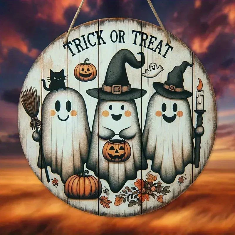 Halloween Decoration 20cm Halloween Style Wooden Wall Decoration Artwork 2 Inch Round Pumpkin Shaped Sign 2d Event Party Festive