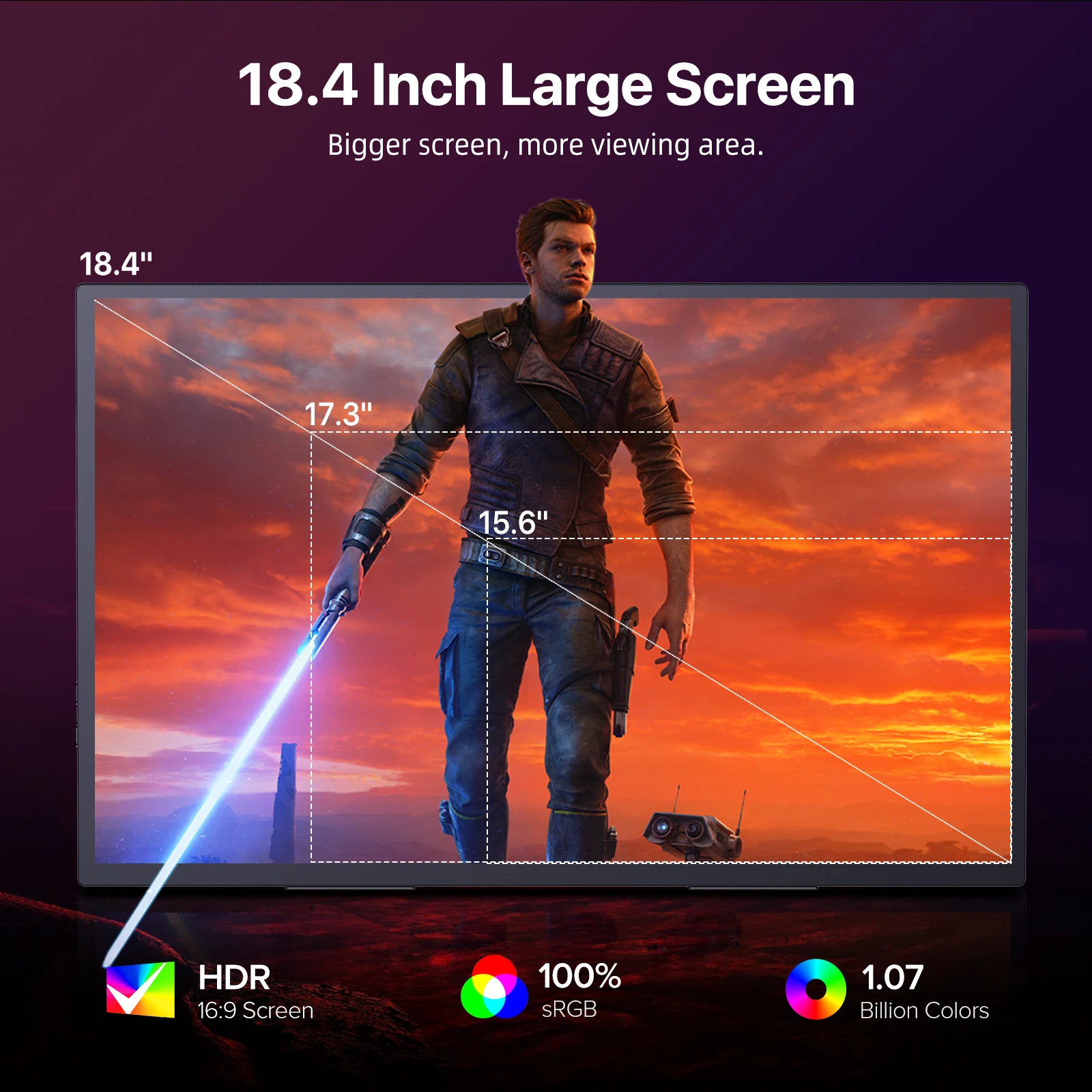 UPERFECT 18 Inch Large Gaming Monitor 4K PC Display 3840*2160  HDMI USB C With HDR FreeSync External Screen For Laptop Switch