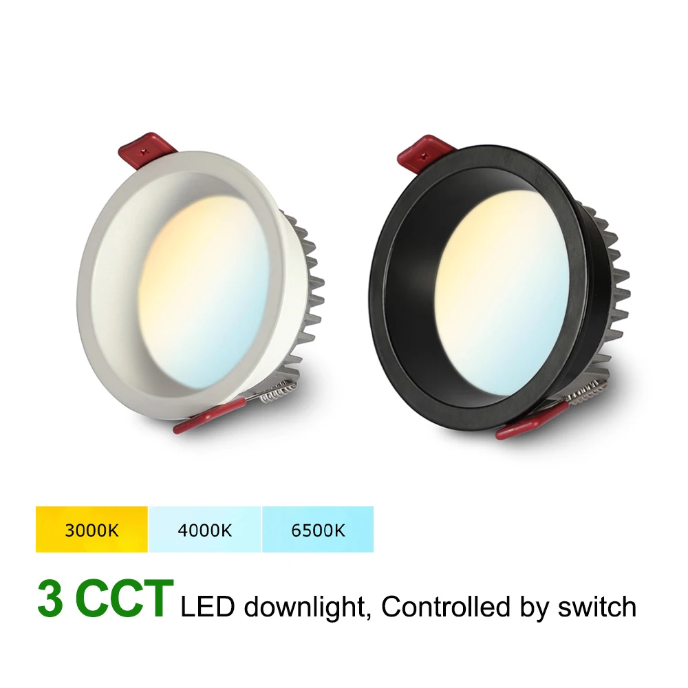 

Recessed LED Downlight 3 CCT Changeable Ultra-thin Anti-glare Black White Ceiling Lamp Narrow Border Aluminum Spotlight