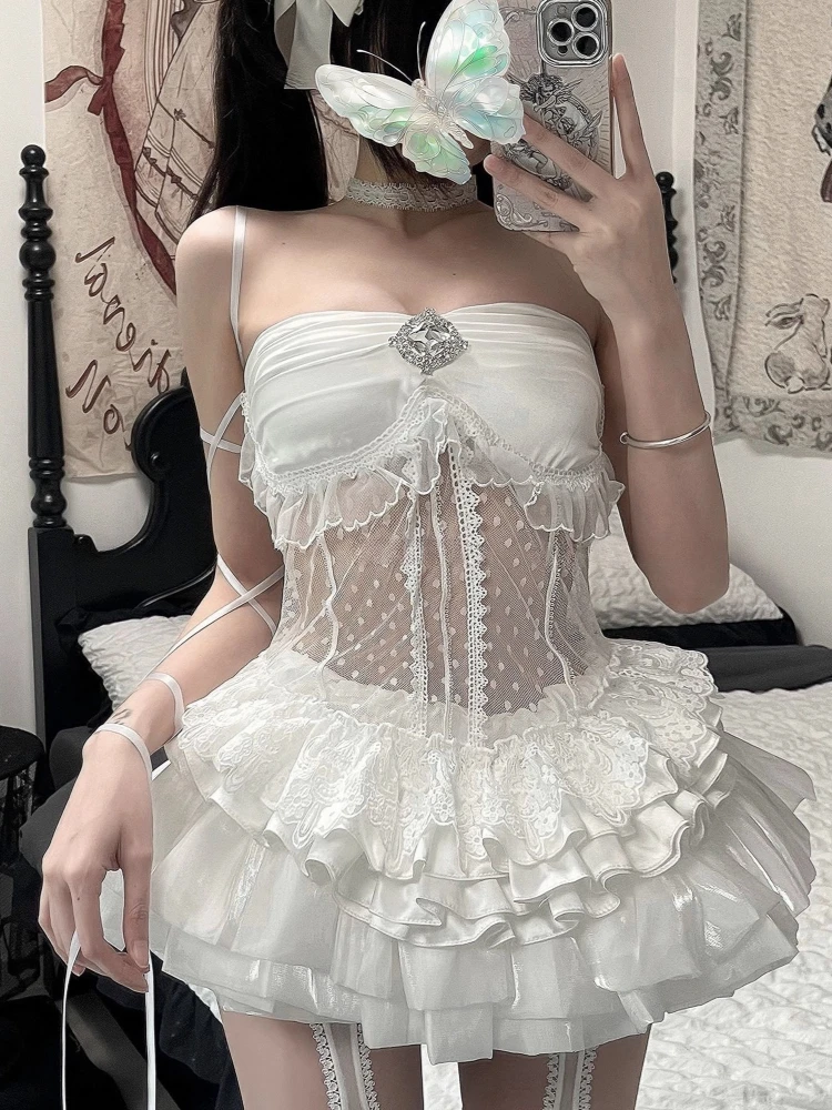 White Pure Desire Cake Skirt Women 2025 Summer New Sweet Hot Girl High Waist Slim Fit Puff Mini Skirt Kawaii Cute Fashion Chic