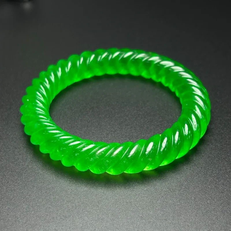 

Natural High Ice Quartzite Jade Green Twist Bracelet, Classic Fashion Jade Bracelet Jewelry