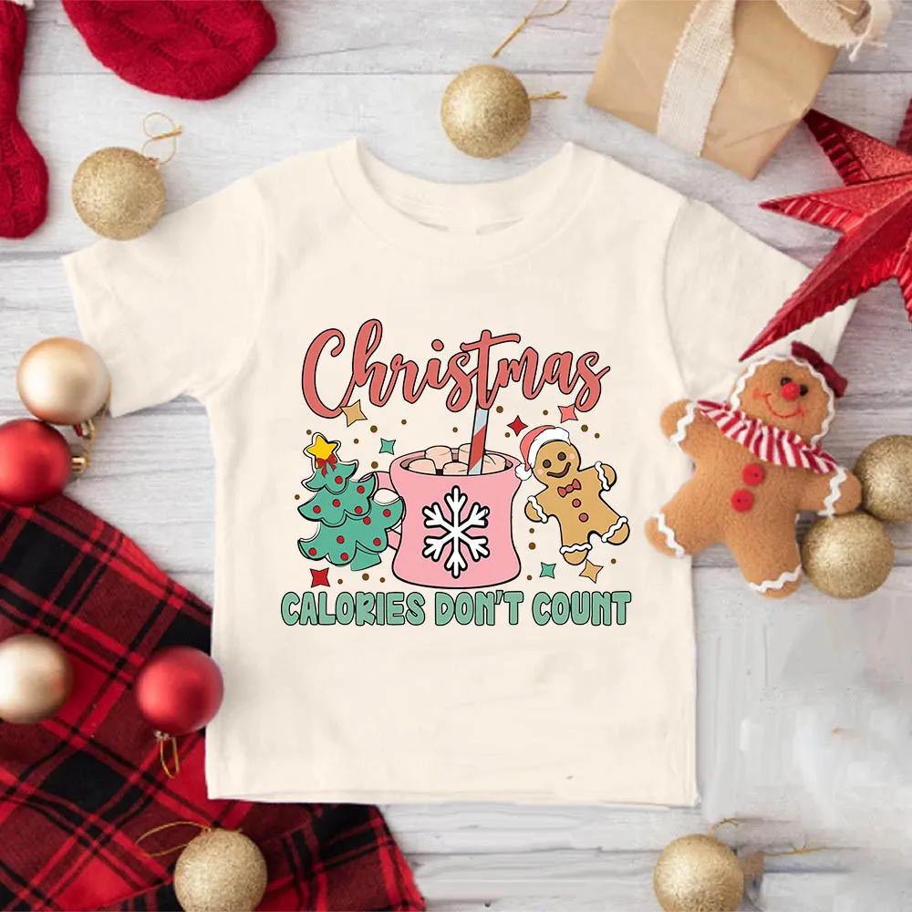 Christams Calories Don't Count Print Kids Shirt Christmas Party Boys Girl Outfit Child Retro T-shirt Toddler Xmas Holiday Shirts