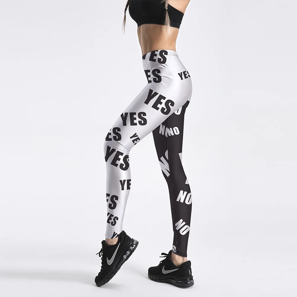 Mallas elásticas para mujer, Leggings con estampado de letras, color blanco y negro, S 4035