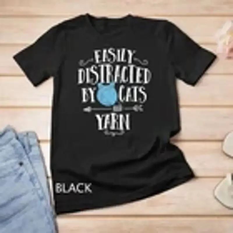 Easily Distracted By Cats And Yarn Knitting Yarn Crochet T Shirt Unisex T shirt