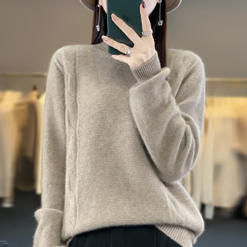 Fall/Winter 100% Merino wool pullover sweater women loose thick twist cashmere sweater new fashion top