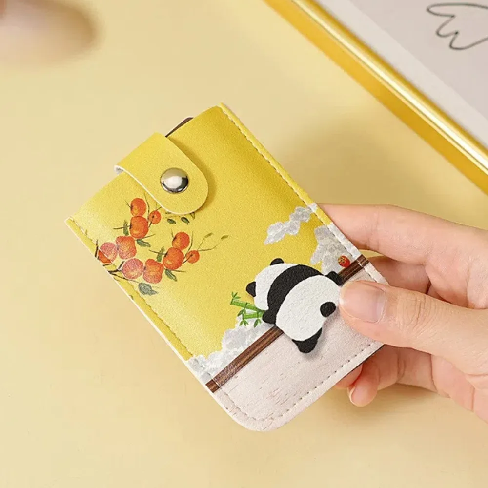 PU Leather Pull Out ID Cards Holder Waterproof Pouch Hasp Multi-Slot Card Bag Cat Printed Persimmon Pattern
