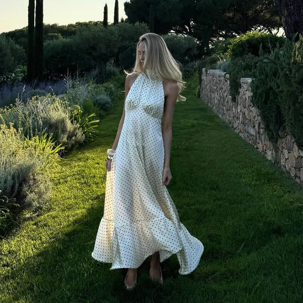 New Ele Sexy Polka Dot Satin Ne Hanging Waist Cinching Bal Dr Summer High Waist Skirt Sle round Ne Svel