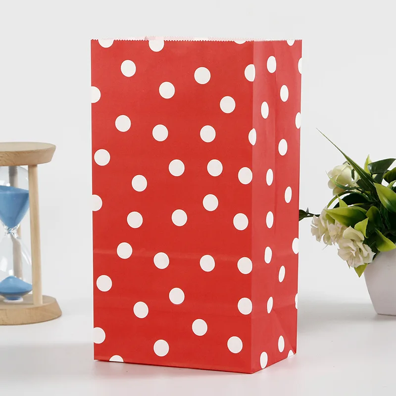 10/20/50pcs  Polka Dot Colored Paper Bags Christmas Gift Flat Pocket Birthday Party Biscuit Bread Candy Square Bottom Bag