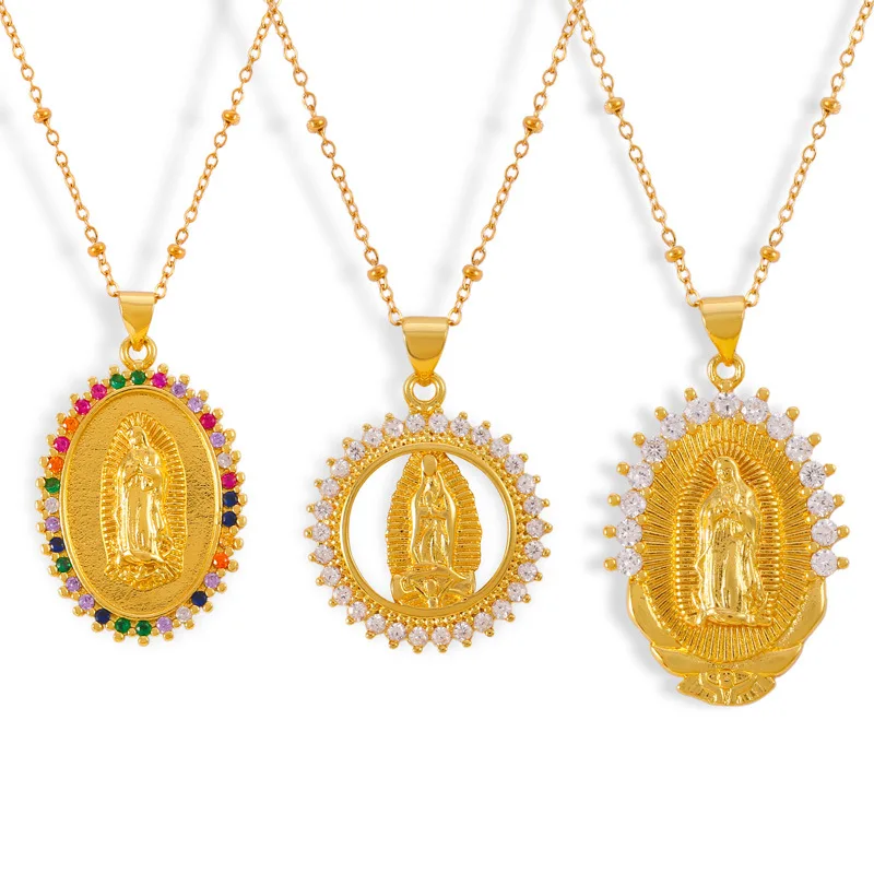 

Vintage-inspired personality carved Virgin Mary Copper gold-plated pendant earrings Set with zircon design luxury jewelry