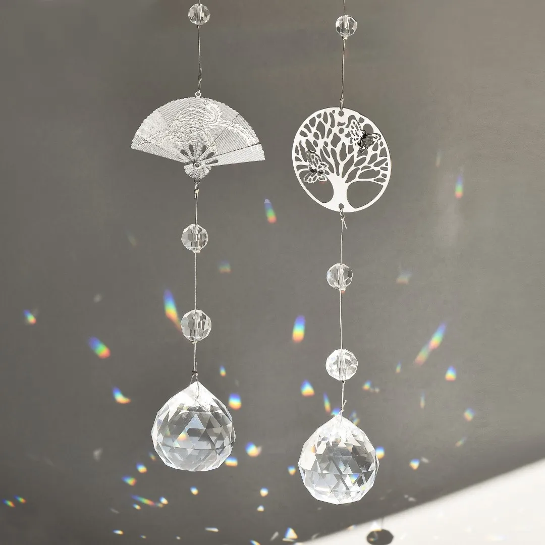 Sun Catcher Crystal Suncatcher Hanging Glass Prisms Wind Chimes Light Catcher Tree of Life Wind Pendants for Garden Decorations