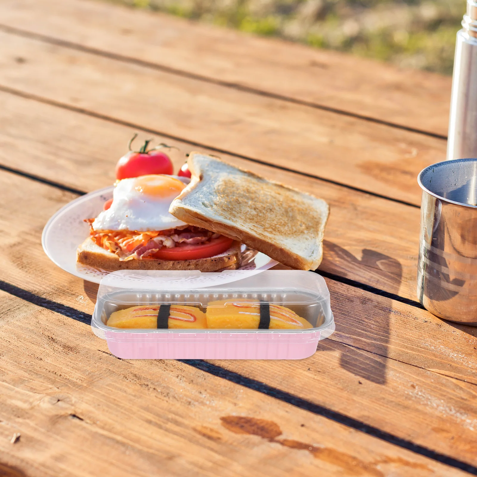 

10Pcs Rectangular Aluminum Foil Containers Heat Resistant Portable for Baking Cake Sushi Bento Food Takeout Holders