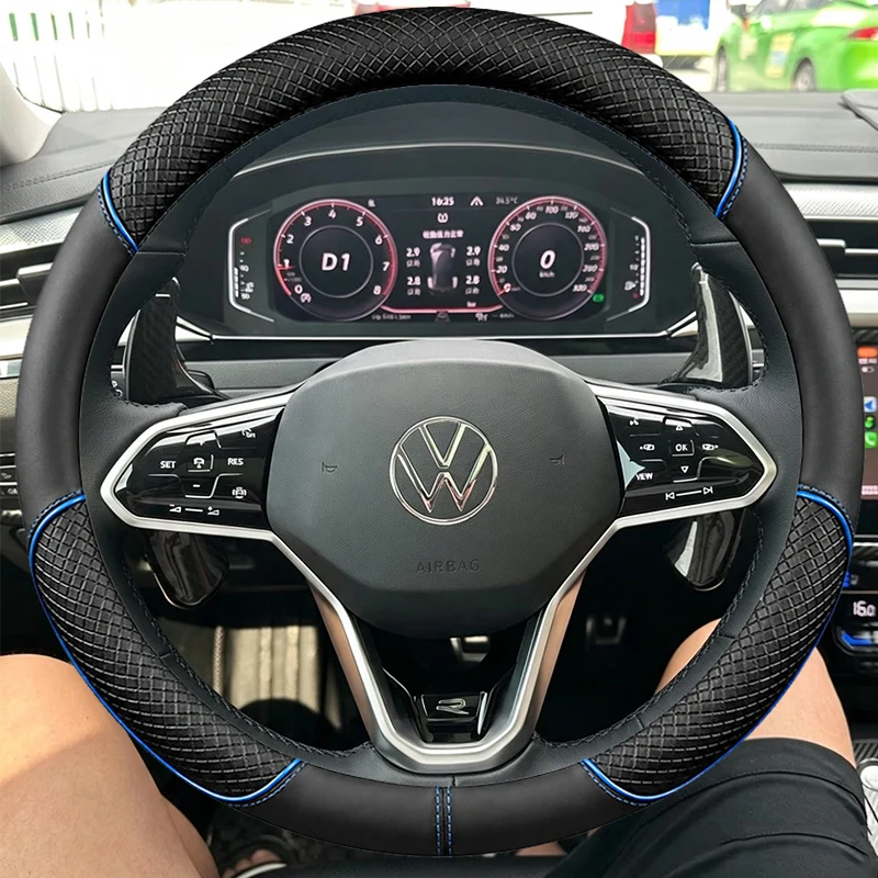 Braid Car Steering Wheel Cover for Volkswagen VW Atlas Golf 8 Mk8 Jetta Passat B9 Tiguan 2023 DIY Genuine Leather Car Interio