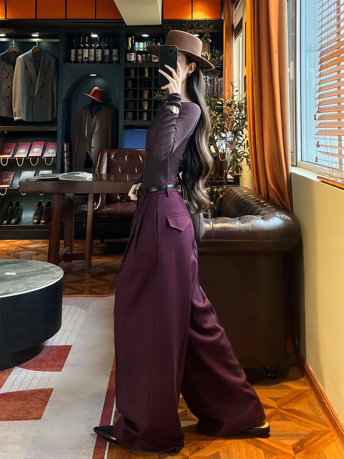 

Шерстяные брюки JIANG Raspberry с высокой талией и широкими штанинами, свободные прямые повседневные брюки для молодых женщин