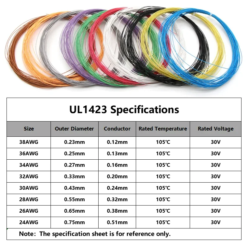 5/10/50M UL1423 Micro Fine PTFE Wire 38/36/34/30/28/26/24AWG High Temperature Silver Plated Copper Single Core Cable(No Scroll)