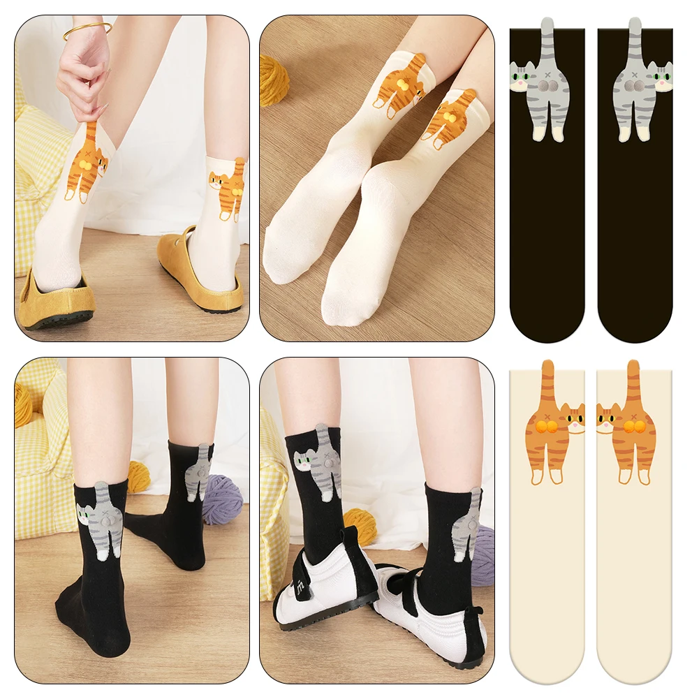 

Cartoon 3D Cat Egg Design Middle Tube Socks for Women Soft Breathable Cute and Funny Couple Socks Spring Autumn Cute