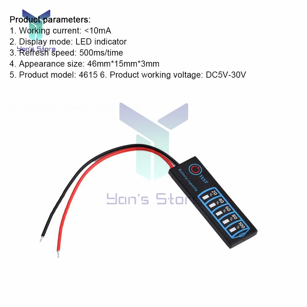 4615 DC5V-30V 10mA 3S LED indicator smart Lithium battery capacity indicator board For battery iron phosphate lead-acid battery