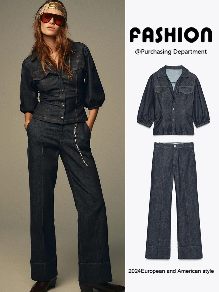 جديد وصول الخريف المرأة فقاعة Sve irt عالية الخصر الجينز 2025 الموسم Faion ملابس السيدات المرحلة العرقية زي