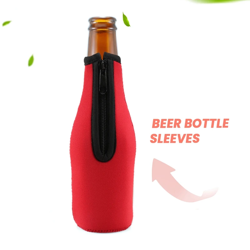 10 Pieces Beer Bottle Coolers Bottle Insulator Sleeve Covers With Ring Zipper For 12 Oz 330 Ml Bot