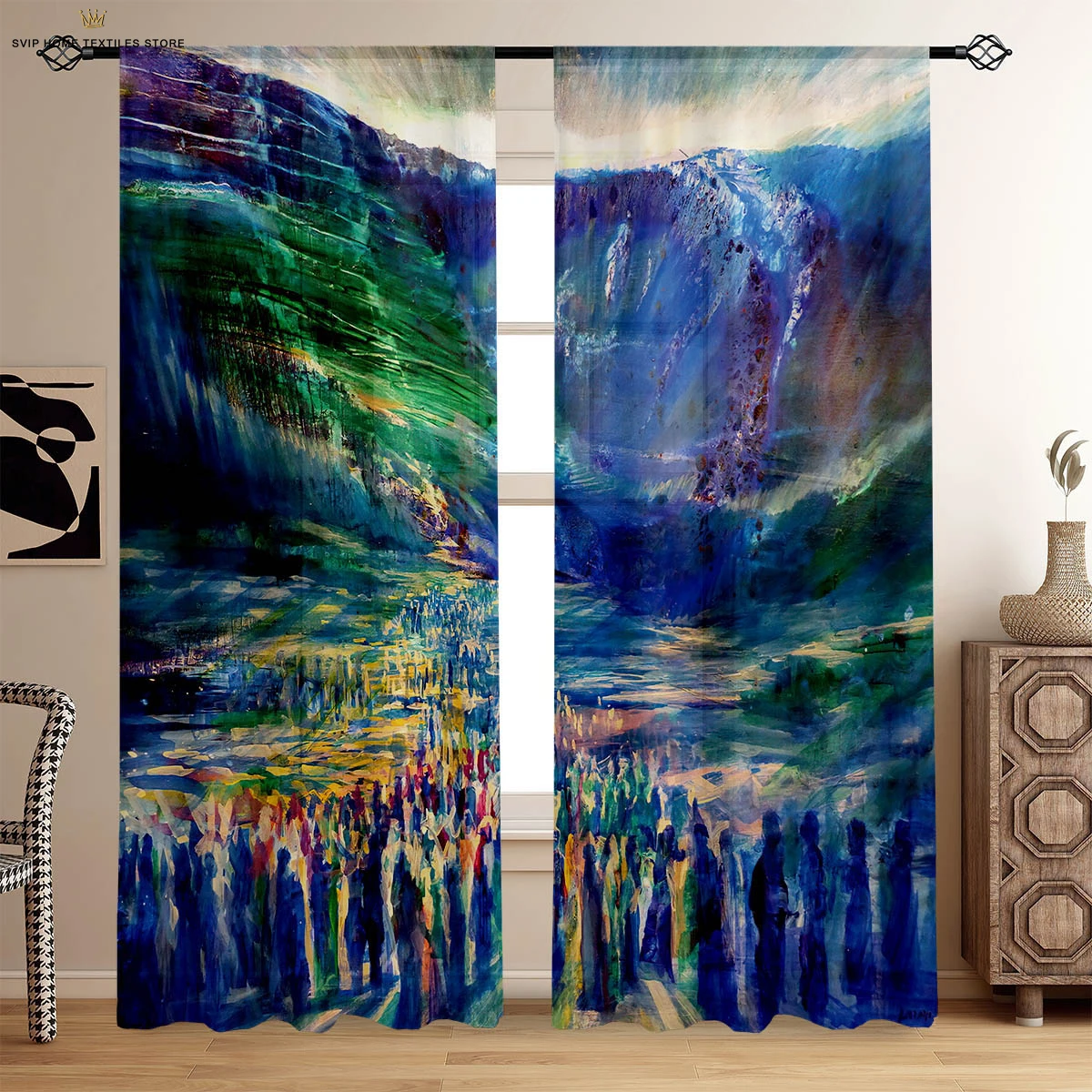

Landscape Oil Painting 3d Stereo Printing Curtain Bedroom Dormitory Study Room Decorative Curtain Machine Washable 2 Pieces
