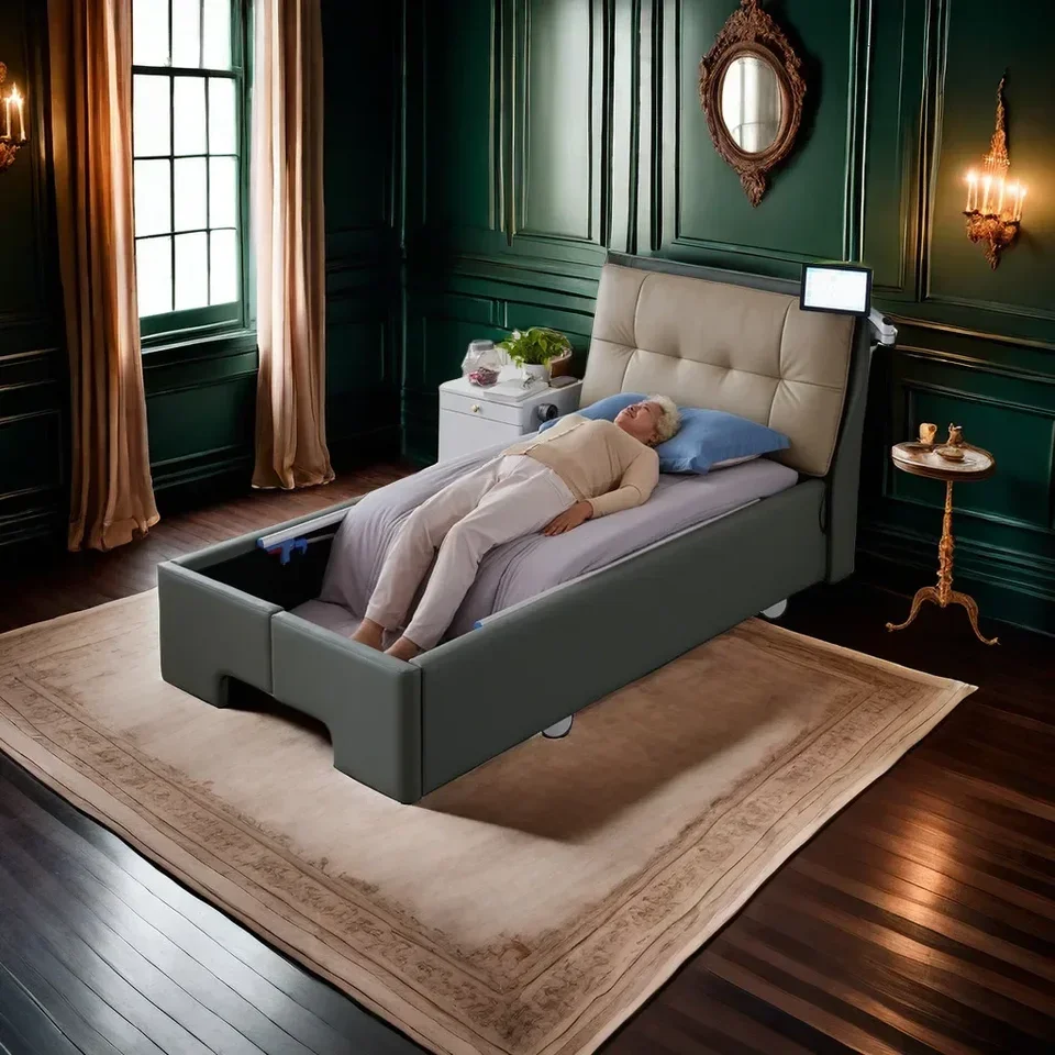 سرير رعاية منزلي قابل للتعديل بإصدار فاخر لكبار السن مع مراقبة تلقائية ووظائف الانقلاب #4