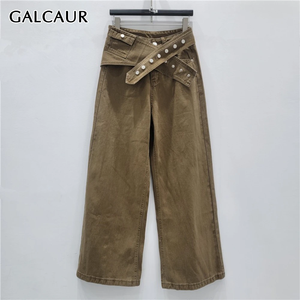 

GALCAUR однотонные базовые брюки с поясом, женские свободные уличные брюки с высокой талией, повседневные женские брюки, осенняя мода, новый стиль