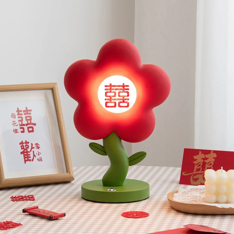 Flower Changming Table Lantern Wedding Room Gift Bride Bridal Gift Red Joy