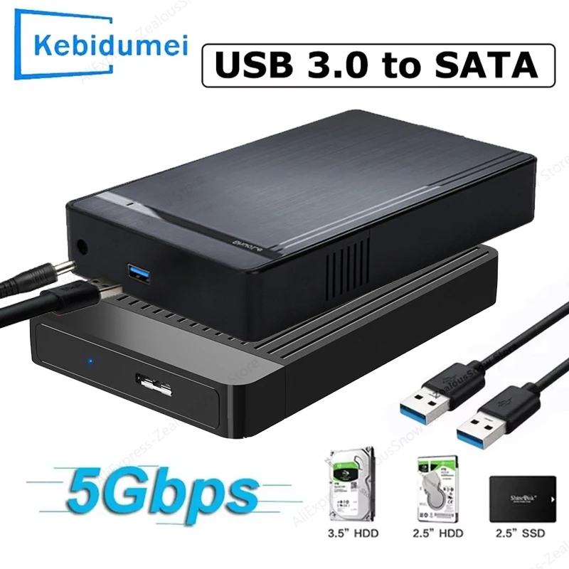 Boîtier de disque dur KEBIDUMEI 2,5'' 3,5'' SATA vers USB 3.0, adaptateur 5 Gbps, boîtier haute vitesse pour disque dur SSD 2,5 et 3,5 pouces