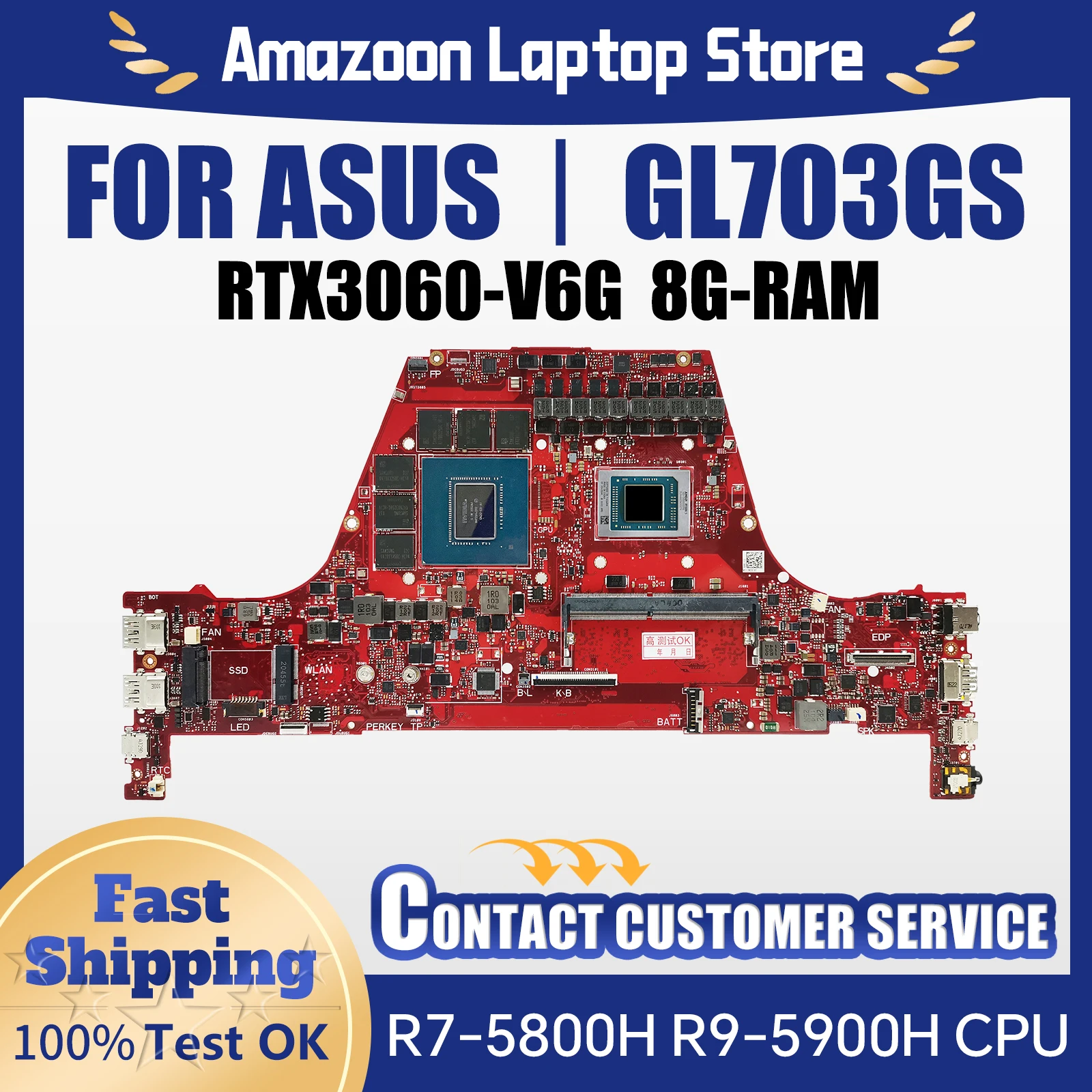 GA401QM Laptop Motherboard For ASUS GA401Q Zephyrus G14 GA401 8G-RAM R7-5800H R9-5900H RTX3060 V6G Mainboard