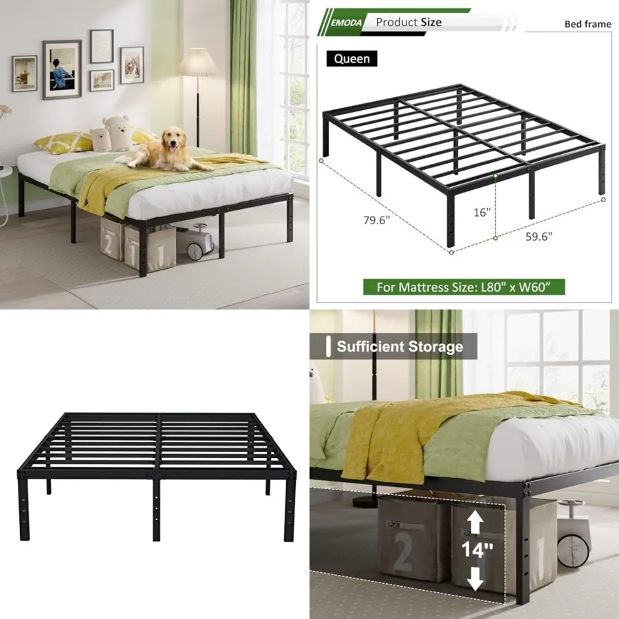 

Bed Frame Size Heavy Duty Metal Platform No Box Spring Needed with Steel Slat Support, Easy Assembly, Black