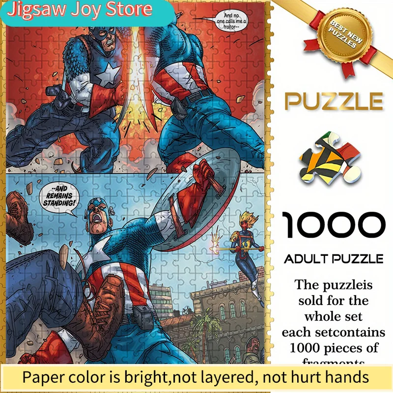 

of Marvel Captain America Themed Seamless Puzzles W26.1.8-55, Featuring Comic Panel Battle Scenes, Durable And Thick Puzzles,