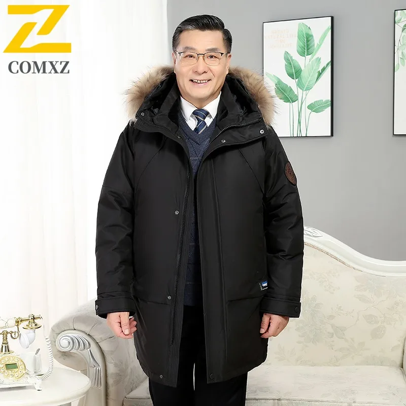 

COMXZ 2025 Men business Winter Down Jacket mid-length multi-pocket White Duck Down Thermal waterproof lightweight outdoor Coat