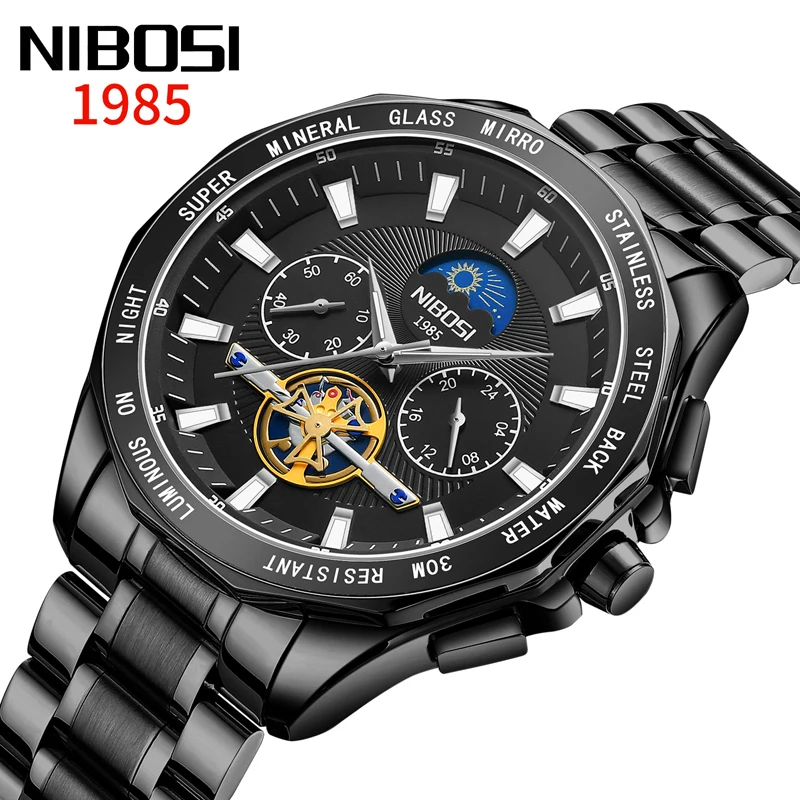 

NIBOSI Brand Luxury Tourbillon Quartz Watch for Men Fashion Stainless Steel Waterproof Chronograph Watches Men Relogio Masculino