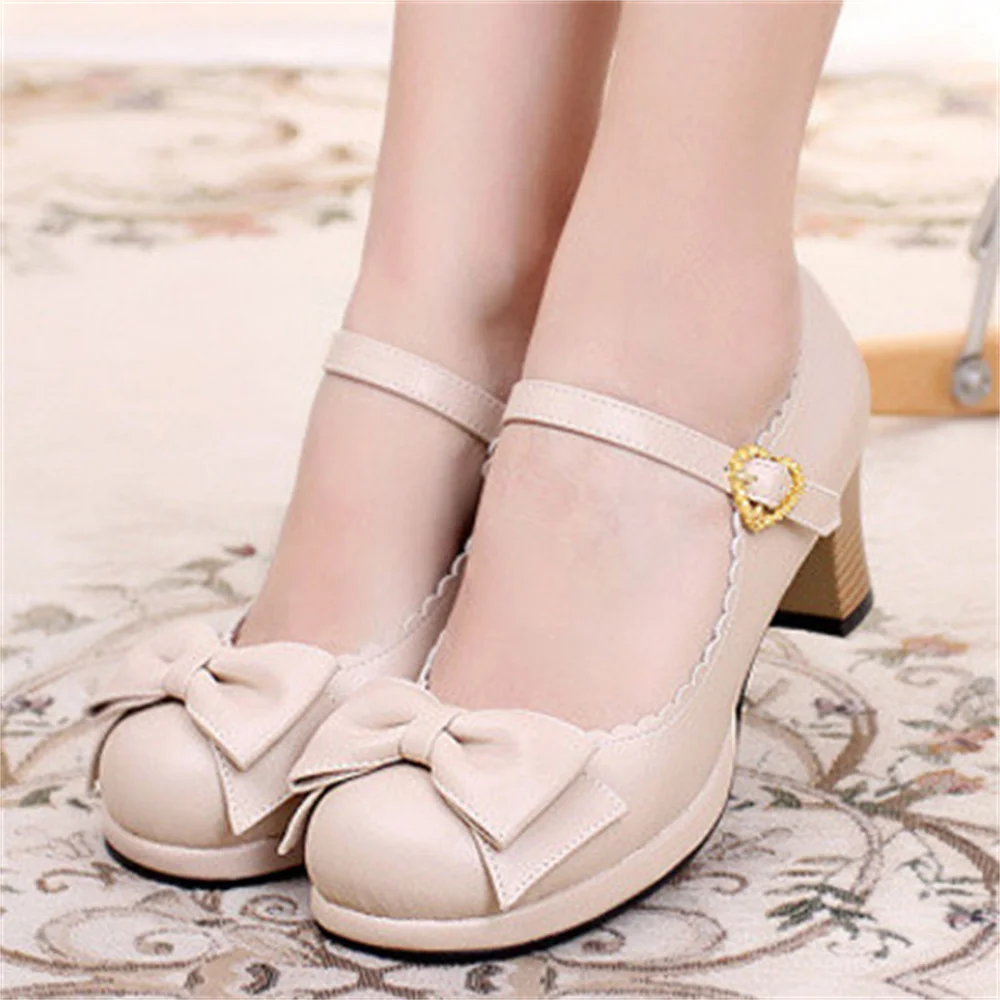 Japanese Sweet Lolita Court Jk Retro Cute Bow Princess High-heeled Shoes Bowknot Princess Kawaii Girl Women Shoes Vintage Sweet