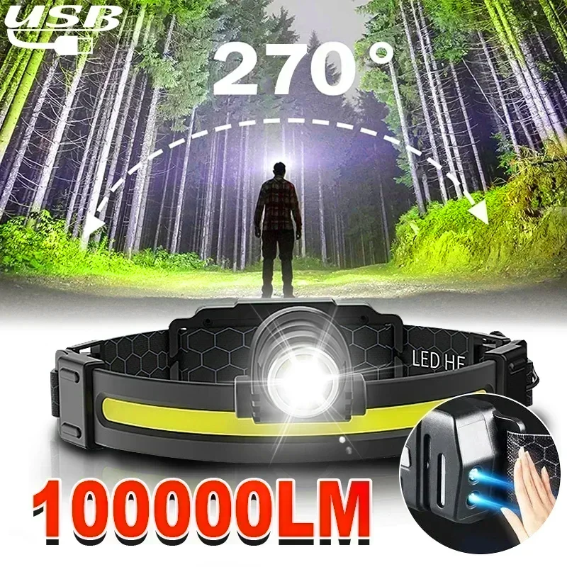 Powerful LED Headlamp 7 Modes XPE+COB Sensor Headlight led Head Torch Flashlight Head Lamp 18650 Battery For Fishing Hunting