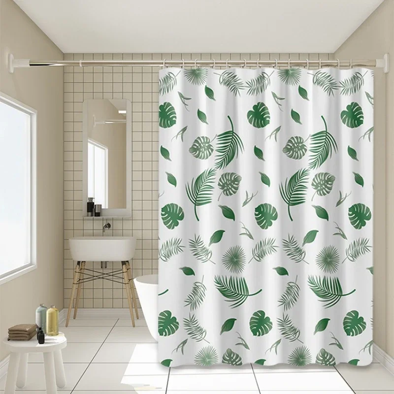 

Shower Curtain Simple Wind Green Leaves Print Bathroom Curtains Waterproof Quick Dry for Toilet Modern Style 200cm PEVA Fabric