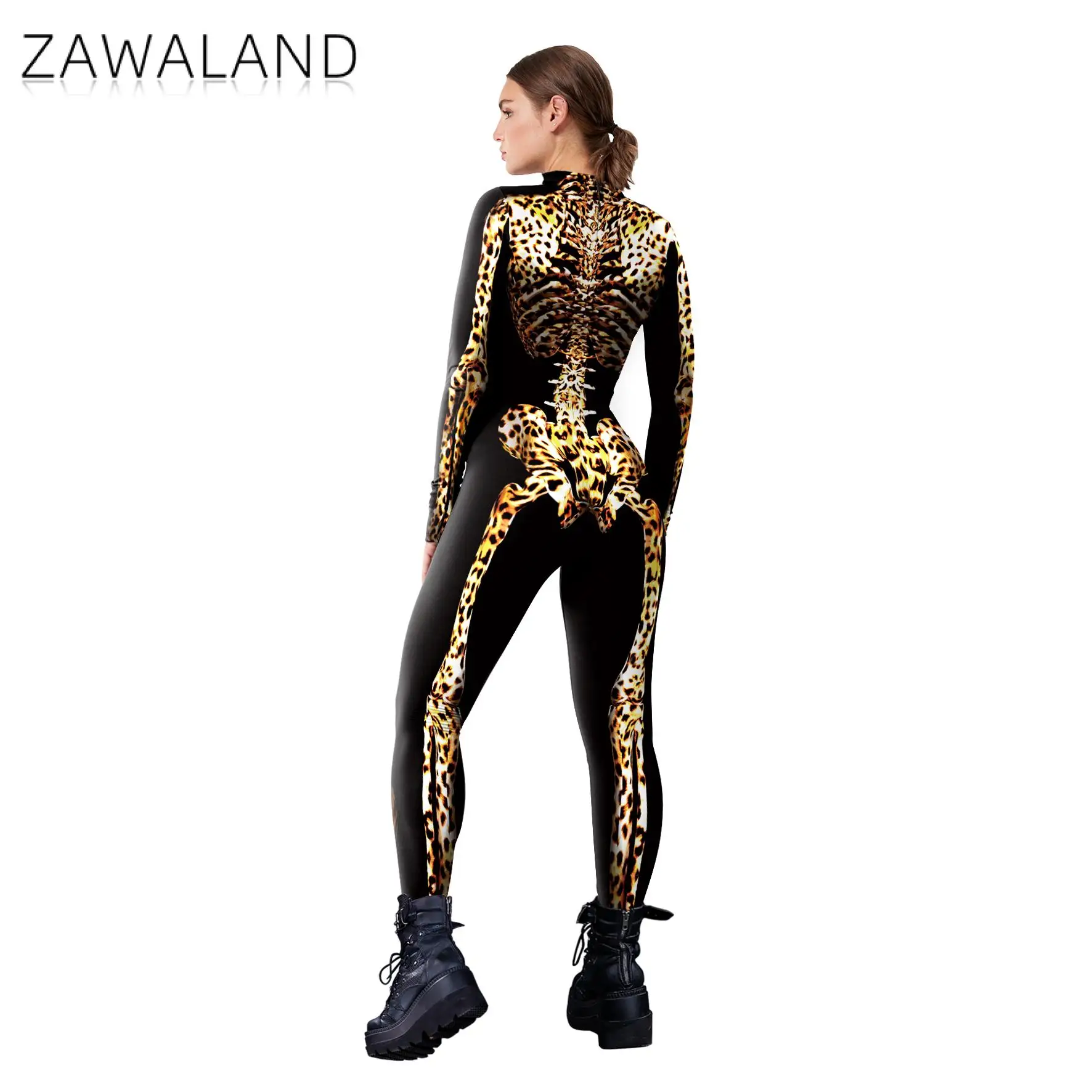 Zawaland Luipaard Skelet Jumpsuit Vrouwen Halloween Cosplay Kostuum Grappige Vakantie Zentai Pak Dame Carnaval Purim Feestkleding