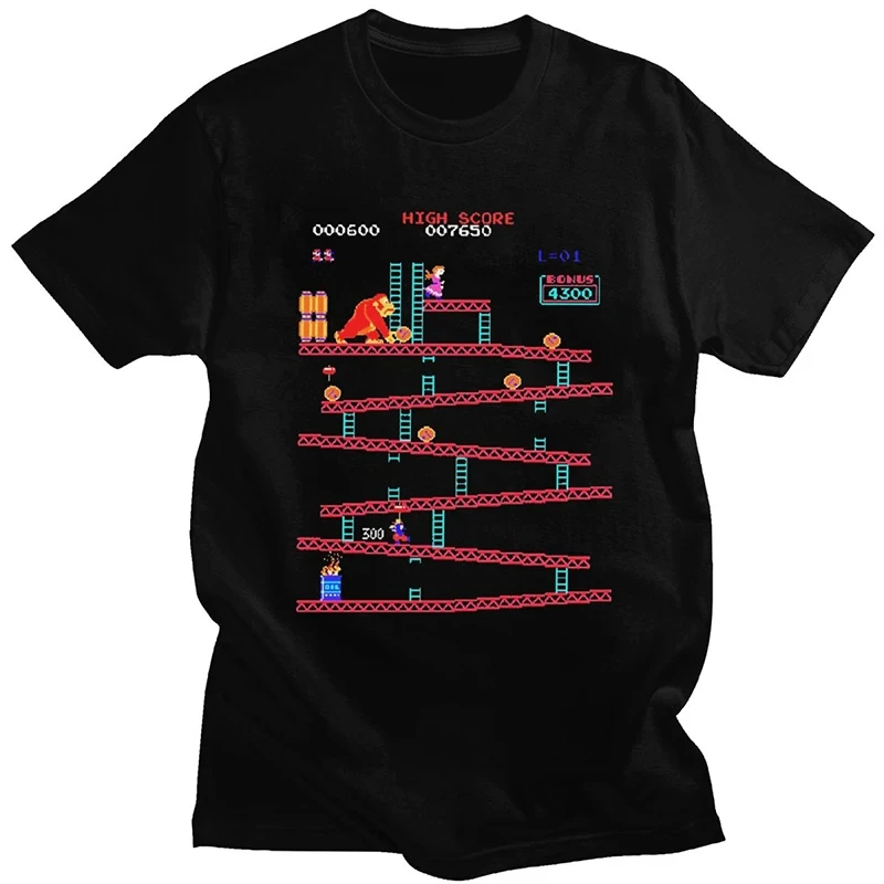 Funny Donkey Kong T Shirt Men Arcade Game Collage T-shirt Vintage Cotton Tee Short Sleeve Retro Tshirt Streetwear Oversize