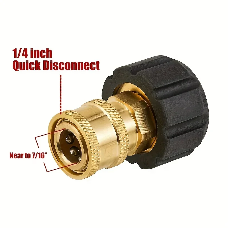 طقم محول ماكينة التنظيف، M22 14 مم/15 مم إلى 1/4 بوصة توصيل سريع، 5000 رطل لكل بوصة مربعة، لخرطوم رأس المضخة واتصال البندقية #2