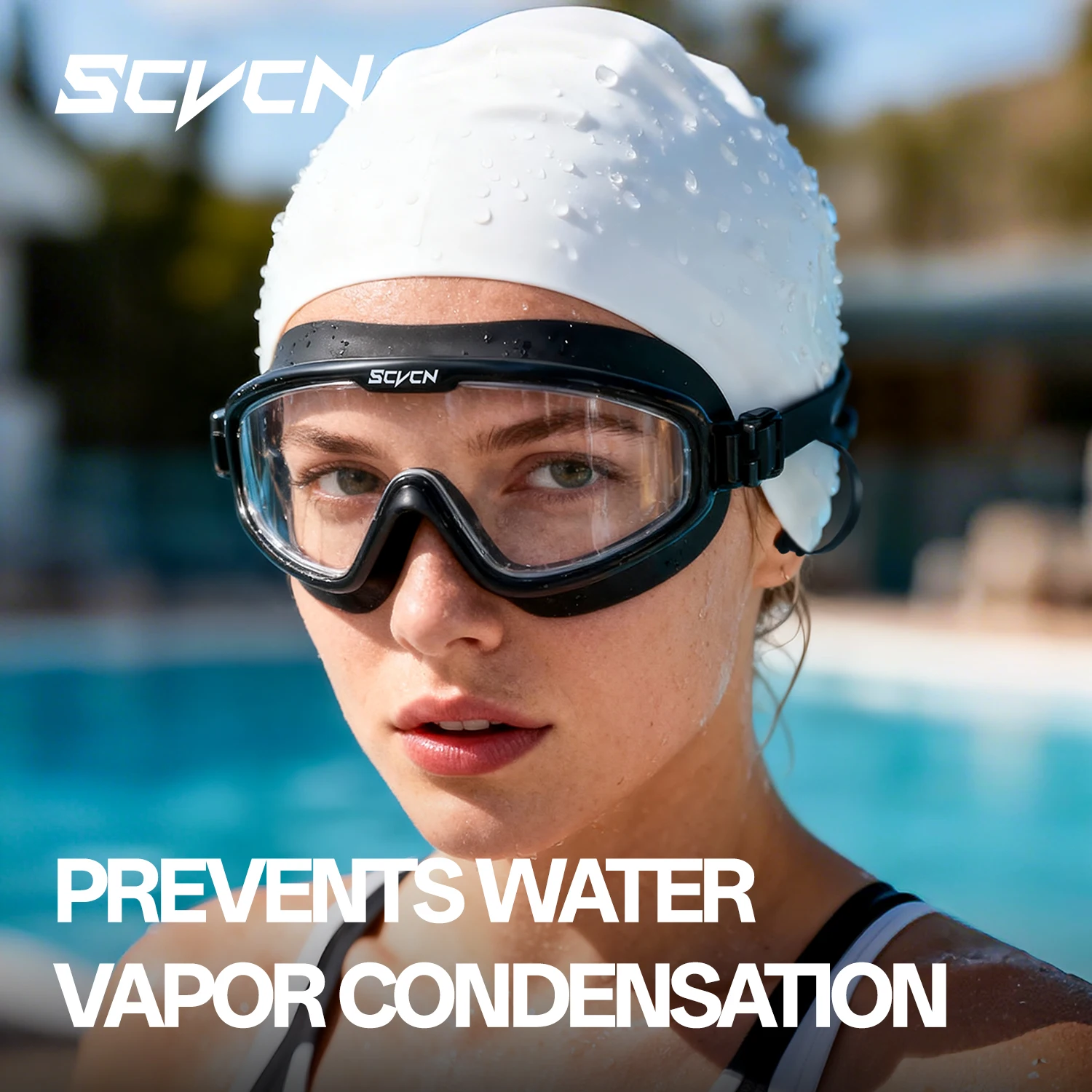 SCVCN Einteilige Schwimmbrille mit Ohrstöpseln Stylische Freizeitbrille zum Surfen und Schutz Wasserdichte Getönte Gläser Schwimmbrille